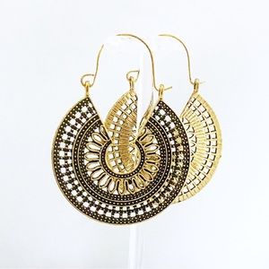 Earrings Hoops Tribal Boho Hippie Bollywood African Aztec Fairy Gold Tone